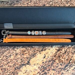 Elegant Leather Bracelet Set with Silver Accents